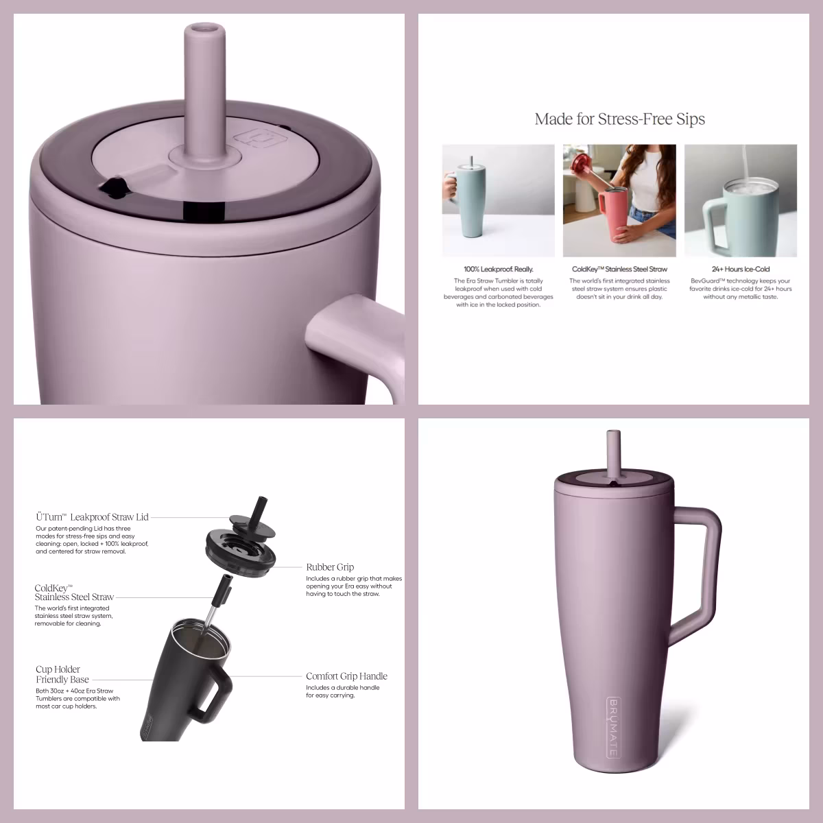 40oz Era Lilac Dusk Insulated Stainless Steel Tumbler with Handle | 100% Leakproof, SoftSip Straw, Cup Holder Friendly Water Bottle for Travel/Gym