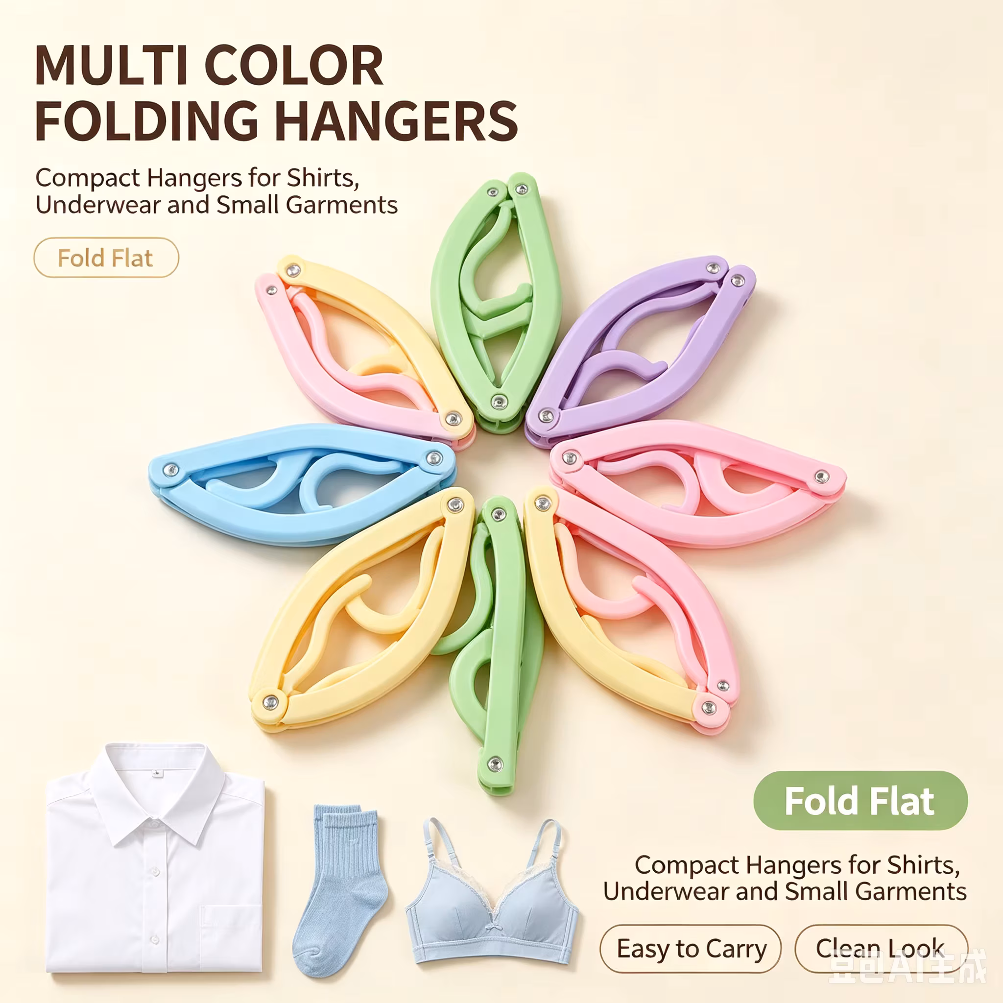 30 Pack Foldable Clothes Hangers For Travel - Portable No Slip Windproof Design PP Plastic Collapsible Hangers With Anti-Slip Grooves Space Saving For Shirts Jeans Socks Multi-Color