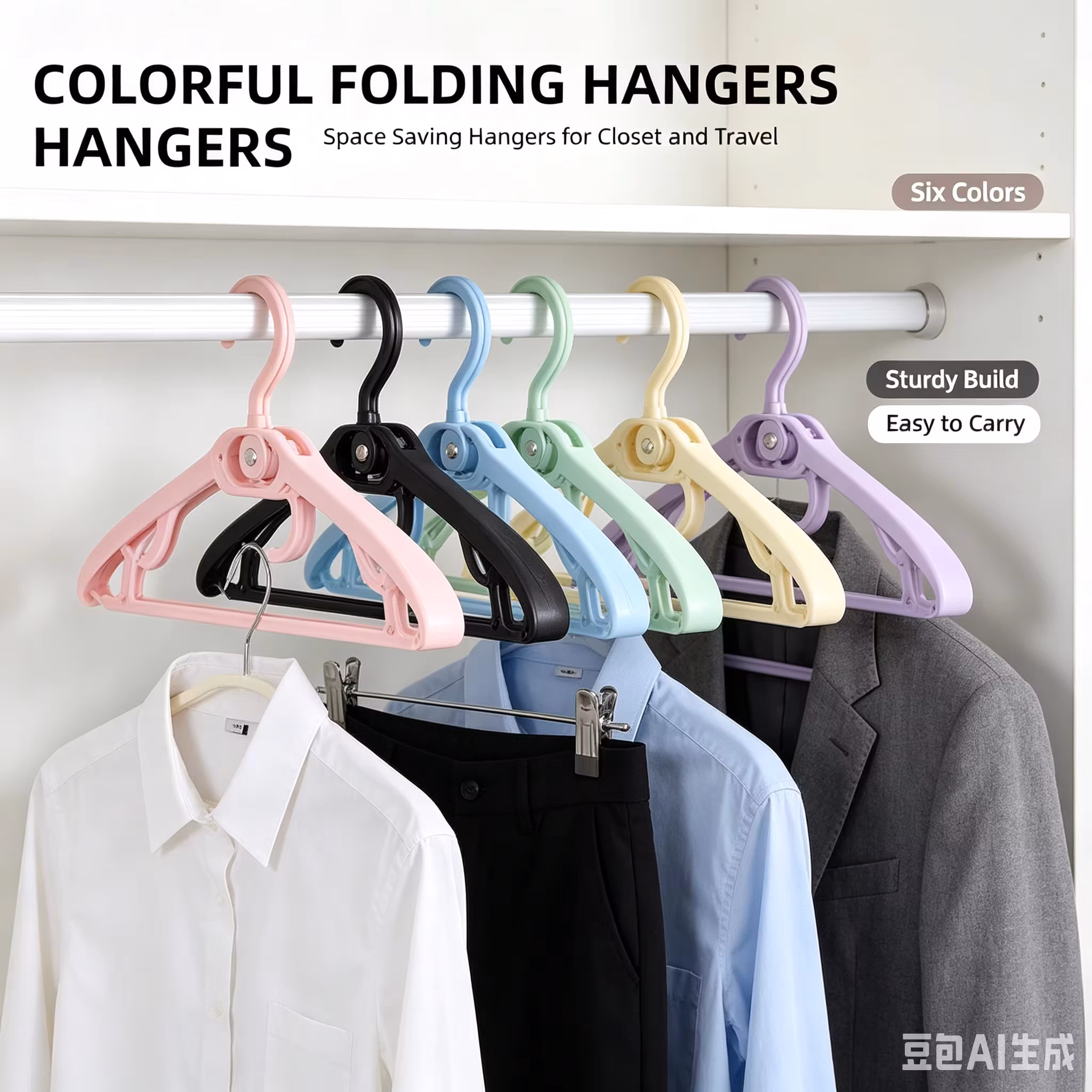 30 Pack Foldable Clothes Hangers For Travel - Portable No Slip Windproof Design PP Plastic Collapsible Hangers With Anti-Slip Grooves Space Saving For Shirts Jeans Socks Multi-Color