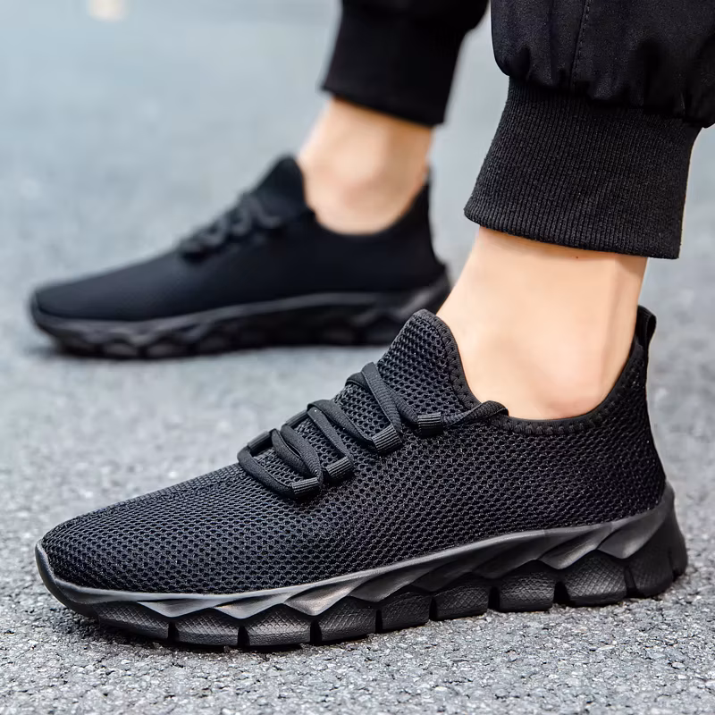 Men Sports Running Black Jogging Shoes Casual Sneakers Brown Outdoor Breathable Mesh Women Light Shock-absorption Black Tennis