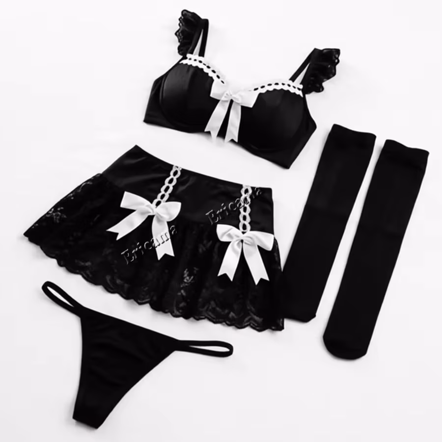 Black Sexy Lingerie Woman Porno Sex Underwear Sexy Bra Set And Mini Dress Uniform Lingerie Erotic Underwear Babydoll Costumes