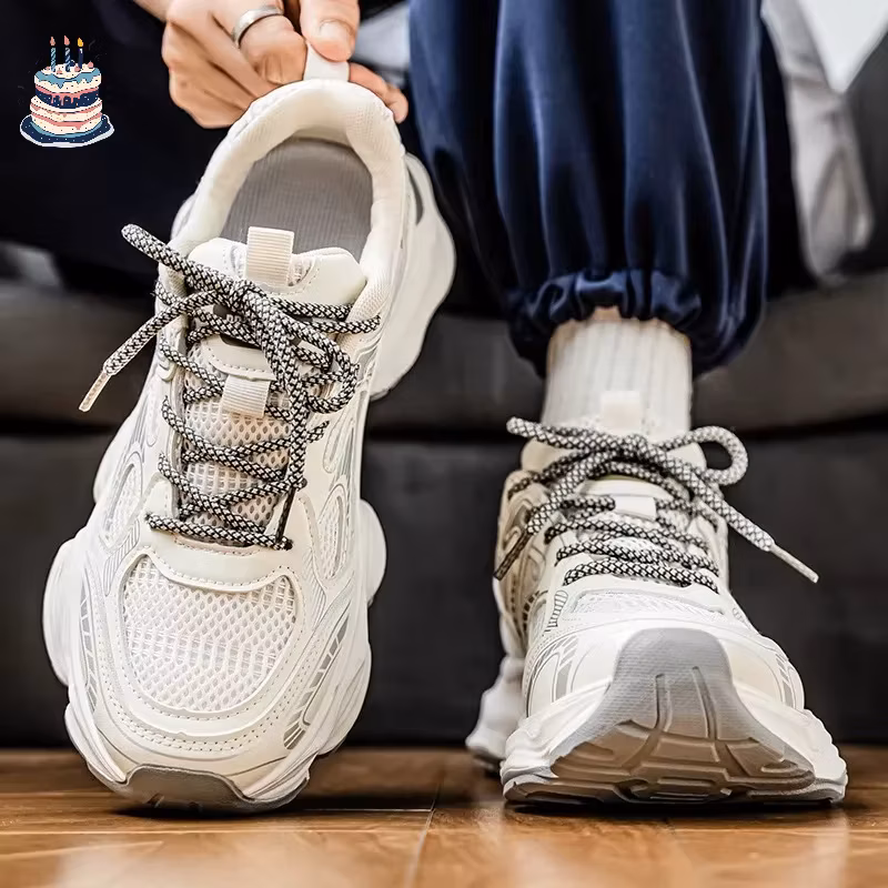 Men's Breathable Mesh Sport Shoes Summer High Dad Trendy Thick Bottom Heightening Casual Shoes Anti-Slip Rubber Sole