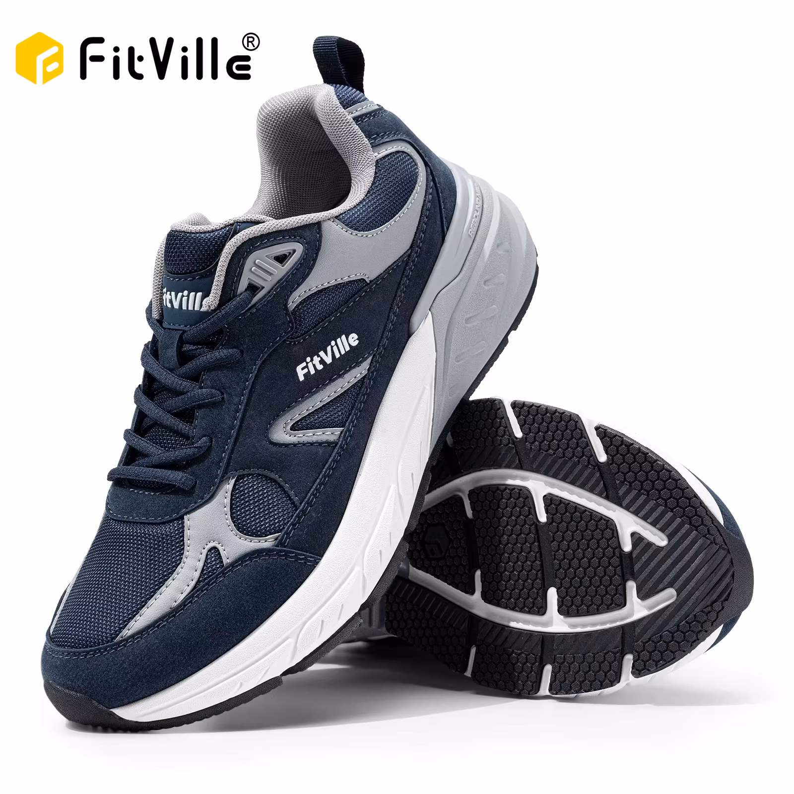 FitVille Newest Walking Shoes for Men Wide Width Sneakers with Arch Support for Flat Feet Heel Pain Relief Plantar Fasciitis