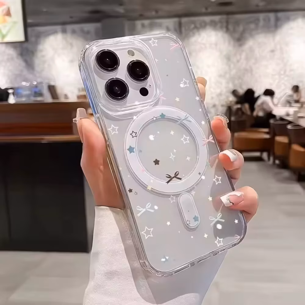 Star Bow Print Clear Phone Case For iPhone 18 17 Air 16 15 14 Plus 13 12 Mini 11 Pro Xs Max XR 17e 16e Magsafe Shockproof Cover