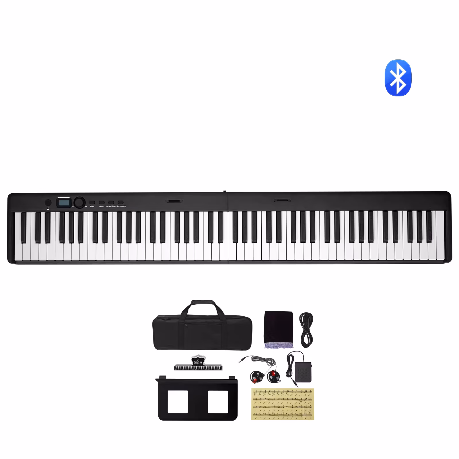 SucceBuy 88 Key Folding Keyboard Piano Bluetooth, Midi Portable Electronic Digital Foldable Piano Rechargeable for Beginners Use