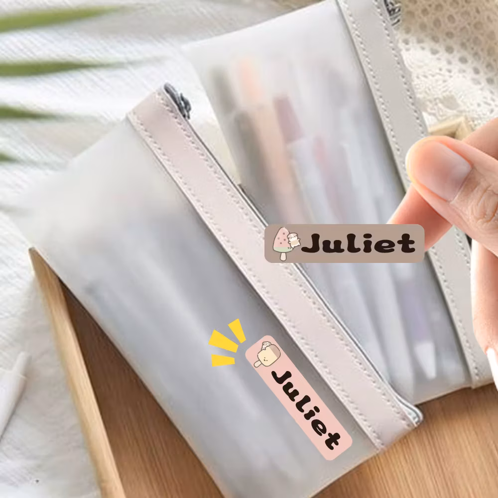 Custom popsicle Name Sticker,Transparent Waterproof Sticker for Kids,diy Name Labels for School Bag Bottles Pen Box Uniform
