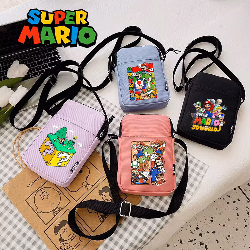 Cartoon Super Mario Bros Crossbody Bag Anime Character Luigi Mario Princess Peach Mini All-match Portable Shopping Bags