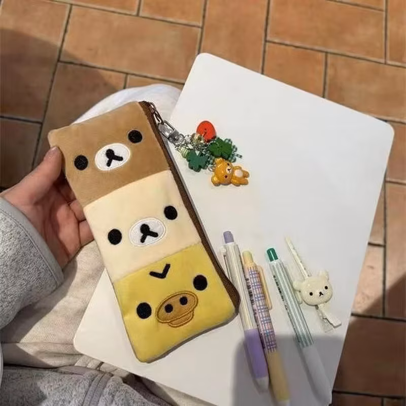 Ins Style Rilakkuma Splice Pencil Case Cartoon Anime Large Capacity Zipper Makeup Bag Creativity Student Stationery Storage Bag