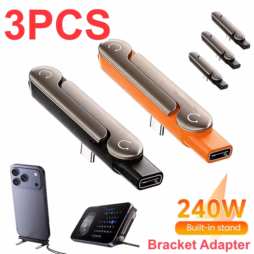1/2/3PCS Type C Phone Charging Bracket Adapter 240W Charging Otg Type-C Male to Usb-C Female Converter With Foldable Holder