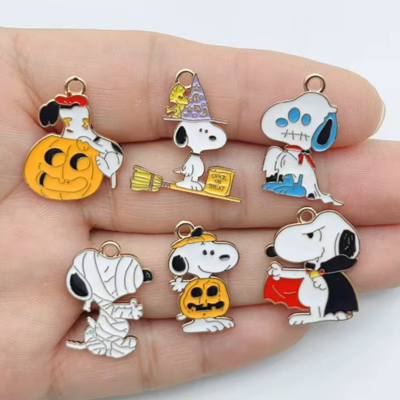 10Pcs Cute Halloween Cartoon Puppy Alloy Enamel Charms Pumpkin Pendants Diy Jewelry Making Accessories