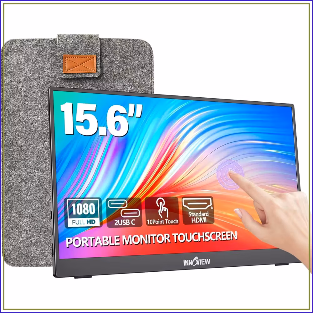 15.6" 1080P Portable Touchscreen Monitor with Protective Sleeve, 10-Point Touch, 1200:1 Contrast, Hdmi Usb-C for Laptop PC Phone