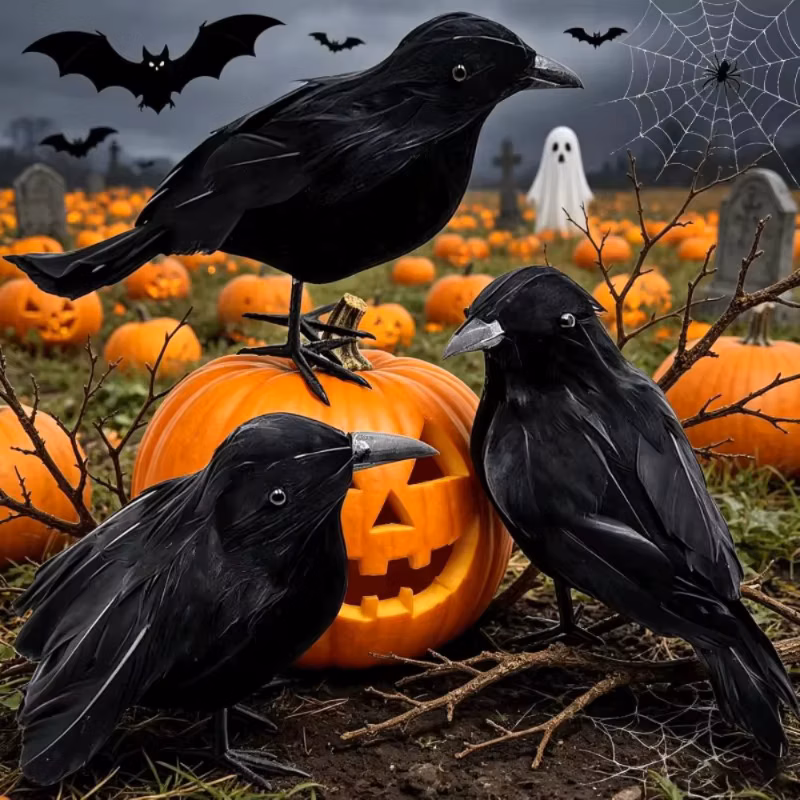 1PC Black Crow Halloween Decoration Realistic Flocked Feather Animal Prop for Home Garden Horror Party Display