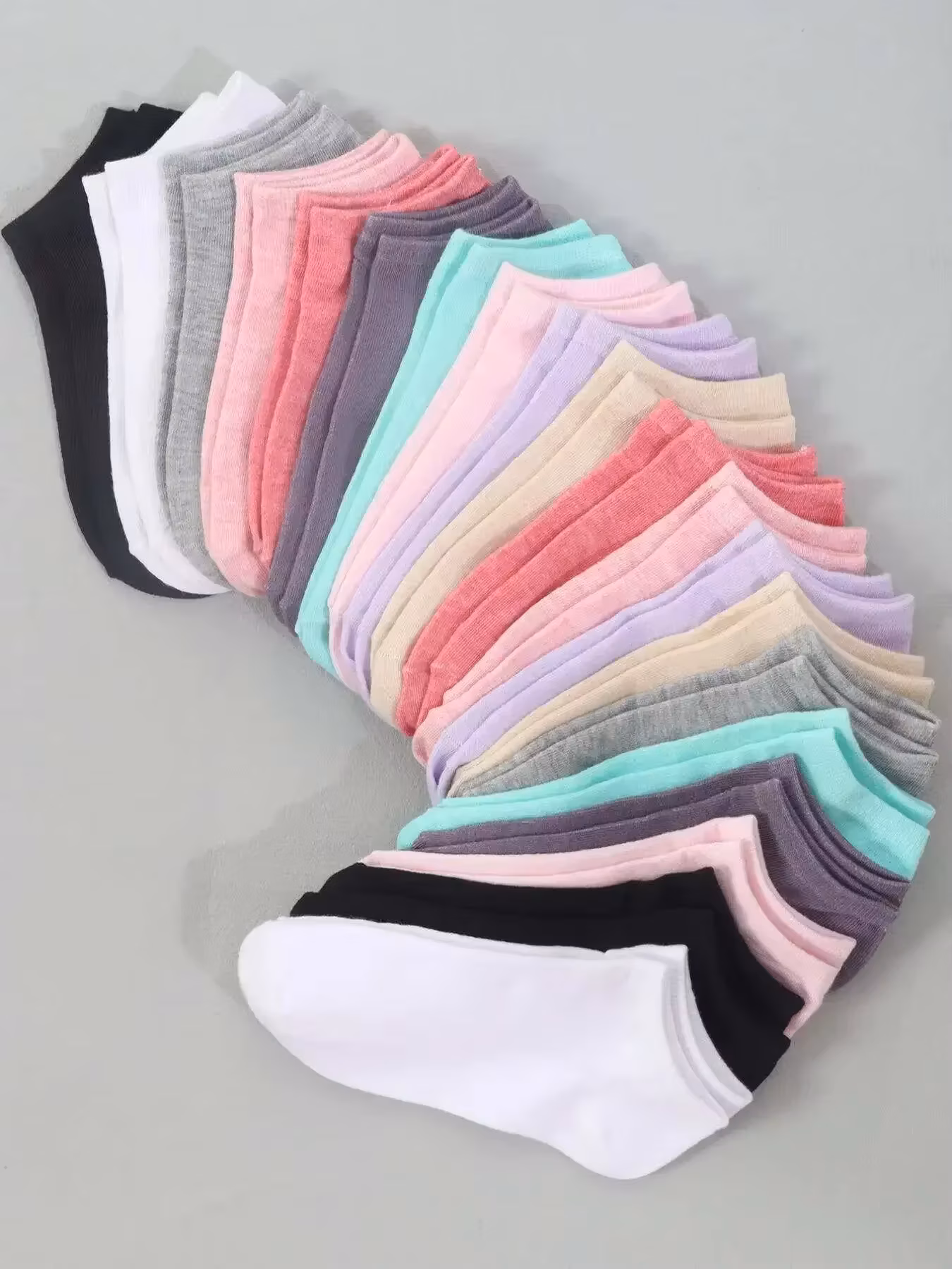 Women Solid Color Ankle Socks Low Cut Breathable Short Socks Ladies Soft Comfy Casual Anklets Multipack Basic Lightweight Everyday Female Socks Daily Wear Hosiery Spring Summer