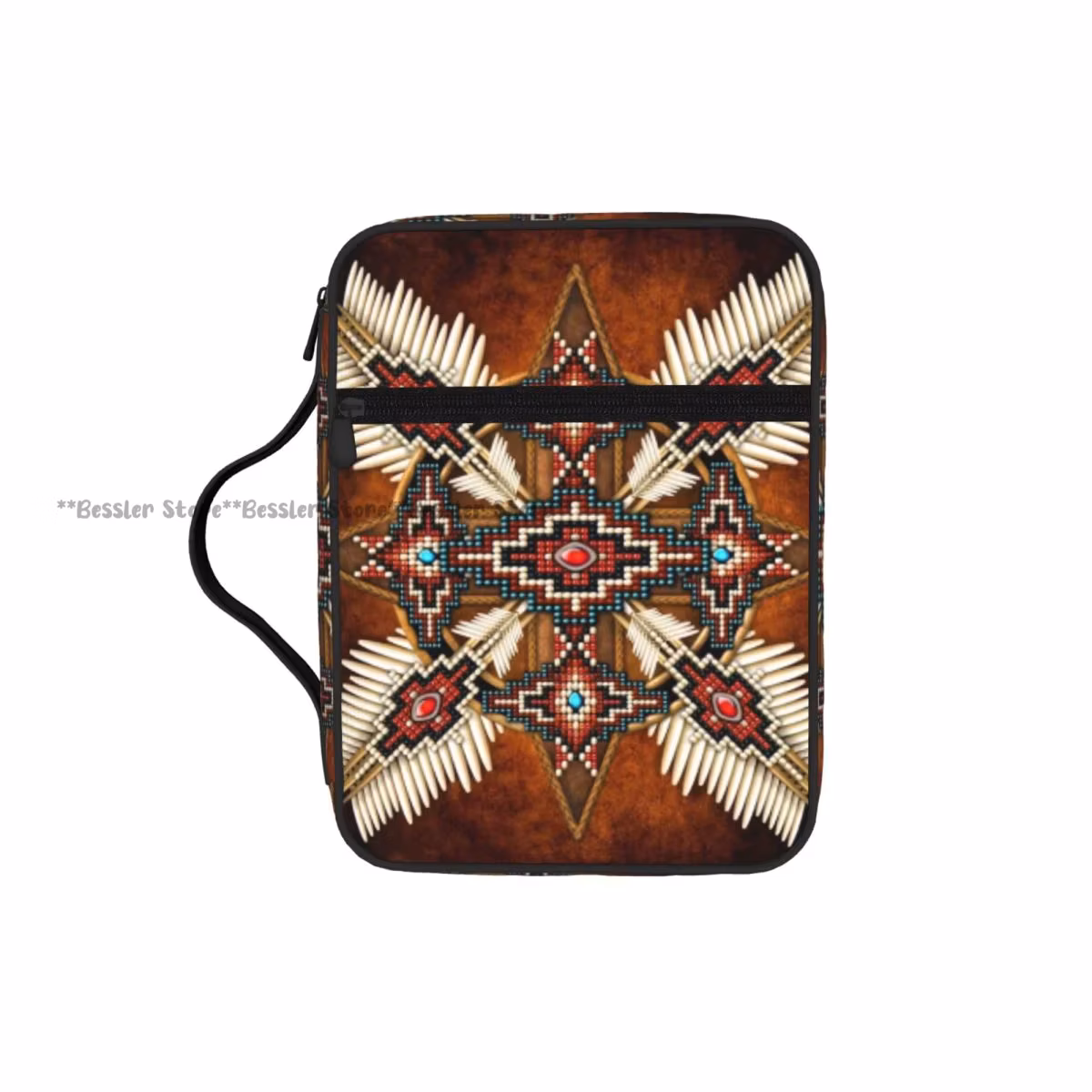 Native American Print Bible Bag Zipper Handle Handbag Bible Cover Case Carrying Bible Storage Bag