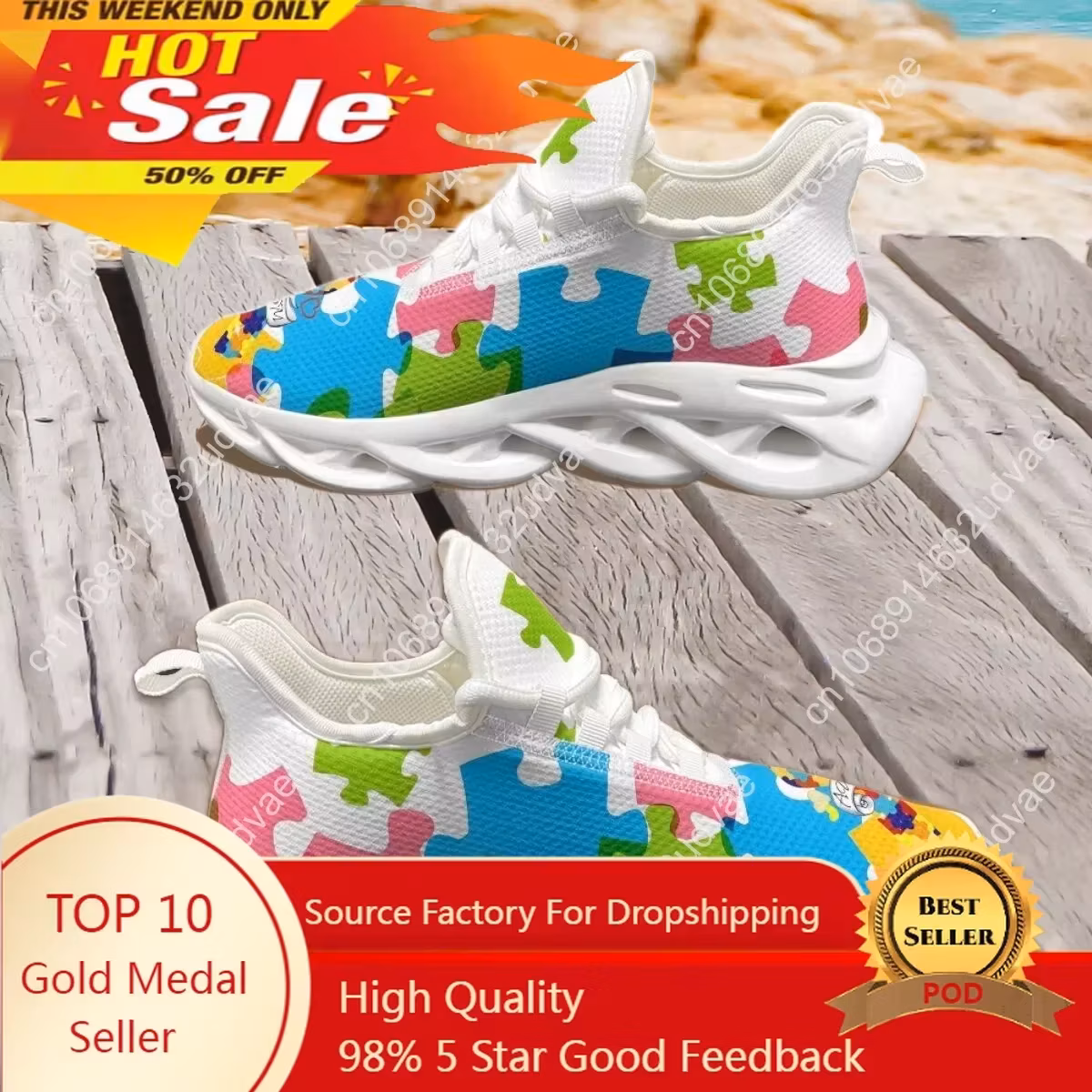 Autism Awareness Sports Running Shoe Color Puzzle Durable Wild Cozy Men’s Sneakers High Quality Soft Platform Tenis Feminino
