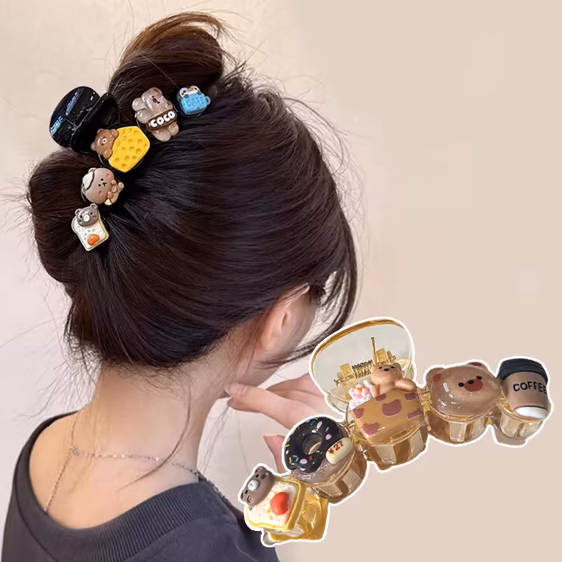 Cute Cartoon Biscuits Hair Claw Bow For Women Girls Creative Hair Decorate Hair Clip Ponytail Shark Hairpin Hair Accessories