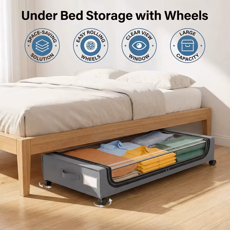 Space-Saving Under Bed Lockers Pull Out Storage with Wheels & Lids Fits Shoes Clothes Ideal for Dorm Bedrooms Storage Box