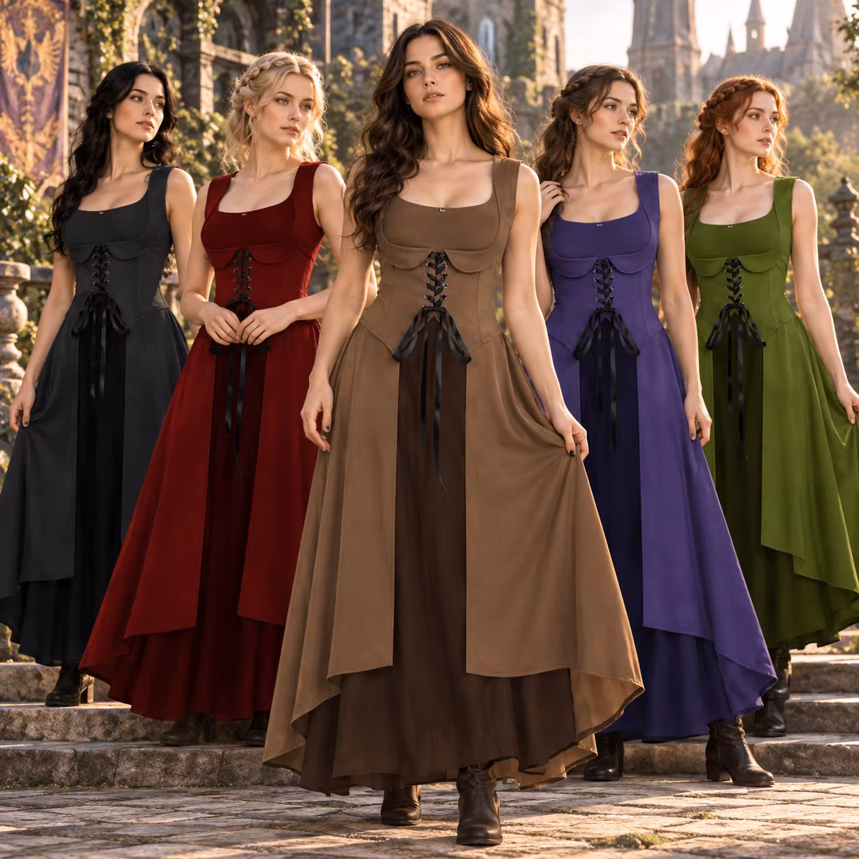Long Dress Cosplay Costume Dress European and American Fantasy Halloween with Medieval Renaissance Stage Costume for Women