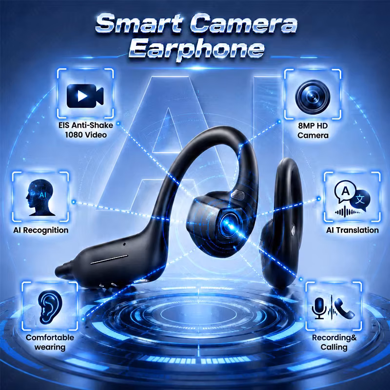 Al Smart Shooting Headphones 800W HD Camera 1080P Video Q&A Image Recognition BT 5.4 Open Ear Al Translation Sports Earbuds
