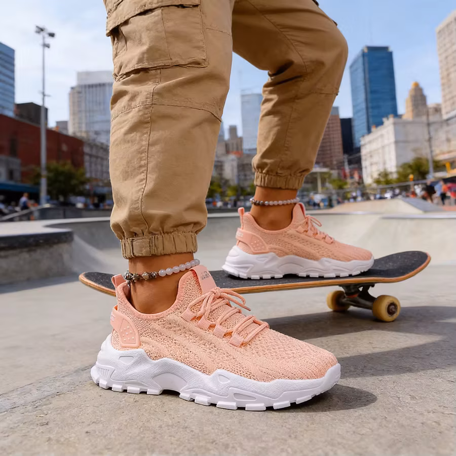 Women’s stylish, breathable, knitted sports shoes. Spring and summer casual shoes.