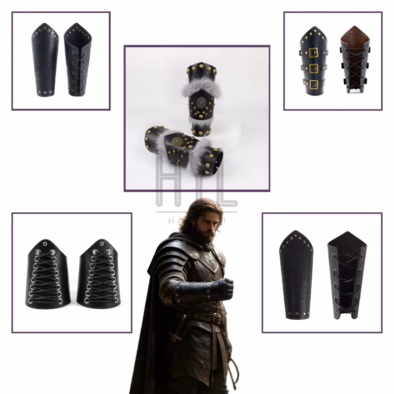 Medieval Steampunk Retro Multi layer PU Leather Riveted Gauntlet Halloween Larp Cosplay Hand Armor Costume Accessories Props