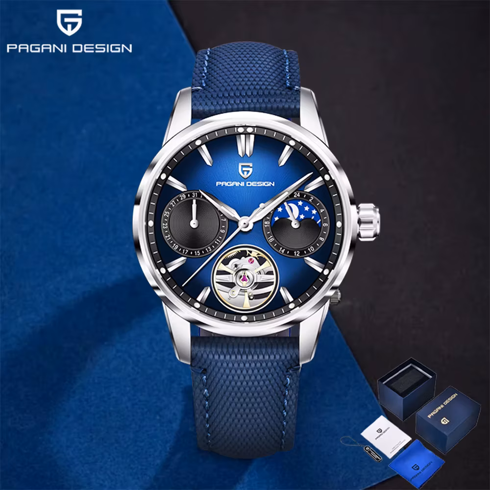 Pagani design Tourbillon Luxury Men's Watch Gift Box Fashion Sapphire Automatic Mechanical Watch10BAR Watch Men's Moon Phase
