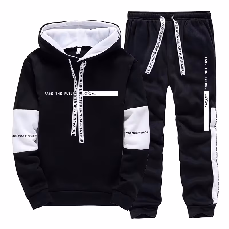 Men's Tracksuit Casual Hooded Sweatshirts Sweatpants Outdoors Sports Jogging Clothes Black White Mix and Match Hoodie Pants