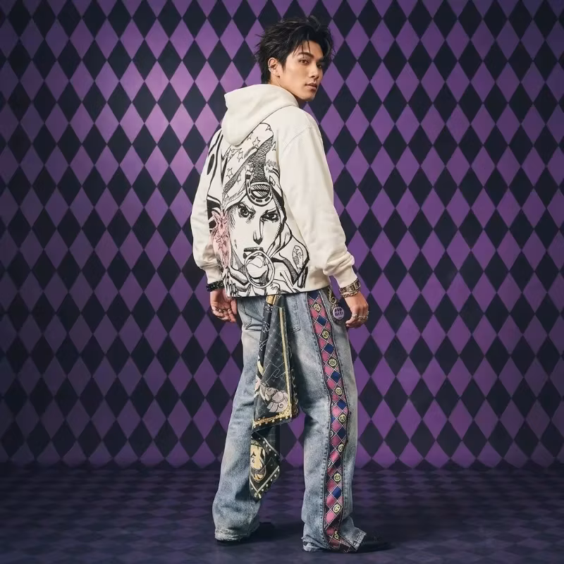 Y2K Streetwear Men Hip Hop Harajuku 2 Piece Set Anime Graphic Print Hoodie Sweatshirt Gothic Vintage zipper Spliced Baggy Jeans