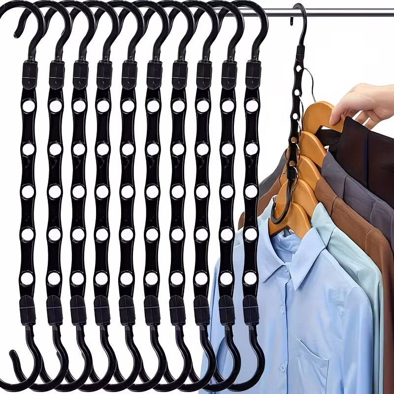 2PCS Space Saving Hangers, Black Plastic Heavy Duty Clothes Hangers, Magic Wardrobe Organizer, College Dorm Room Essentials