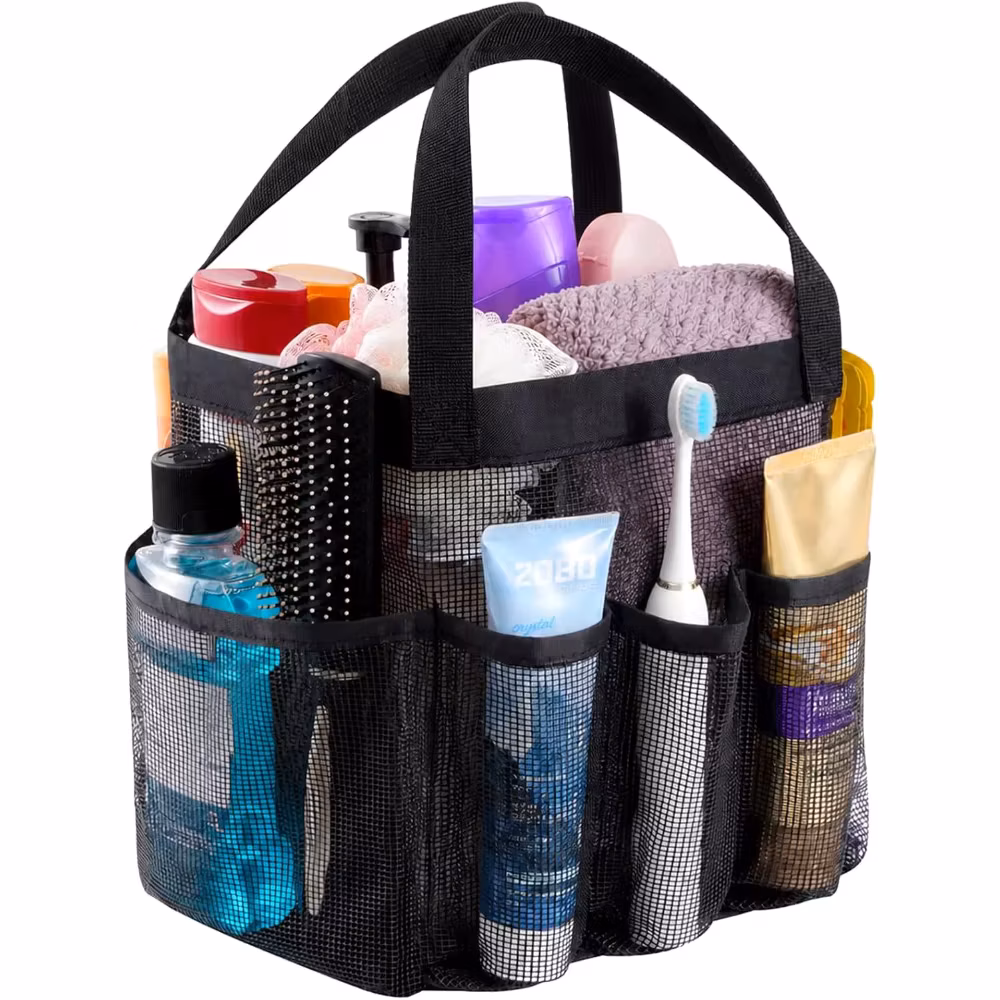 Portable Mesh Shower Caddy Organizer with 7 Pockets Freestanding Hanging Storage Basket Quick Dry Tote Bag for College Dorm Room Bathroom Travel Beach Camping Essentials Perfect for Toiletries Cosmetics Shampoo Soap