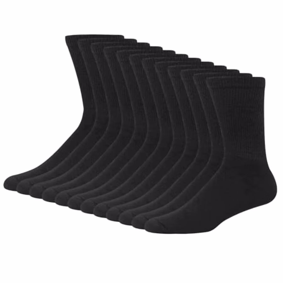Men's Double Tough Socks, and Moisturing Wicking Socks, Black and White, Multi-Packs