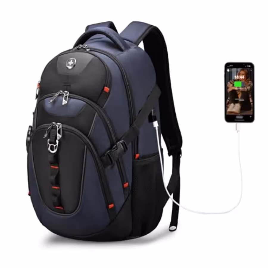 Design Laptop Backpack with Usb Charging Port, Travel Backpack Fits 15.6 Inch Computer, 31L College School Backpack for Men, Bl