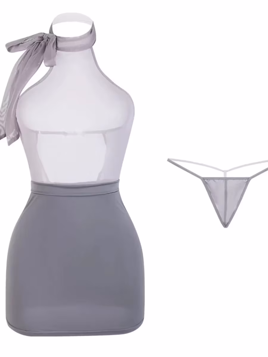 Sexy Secretary Skirt Sets Hollow Out Uniform Lace Pure Desire Skirt Sets Hanging Neck Off-the-shoulder Backless Sleeveless 1QBN