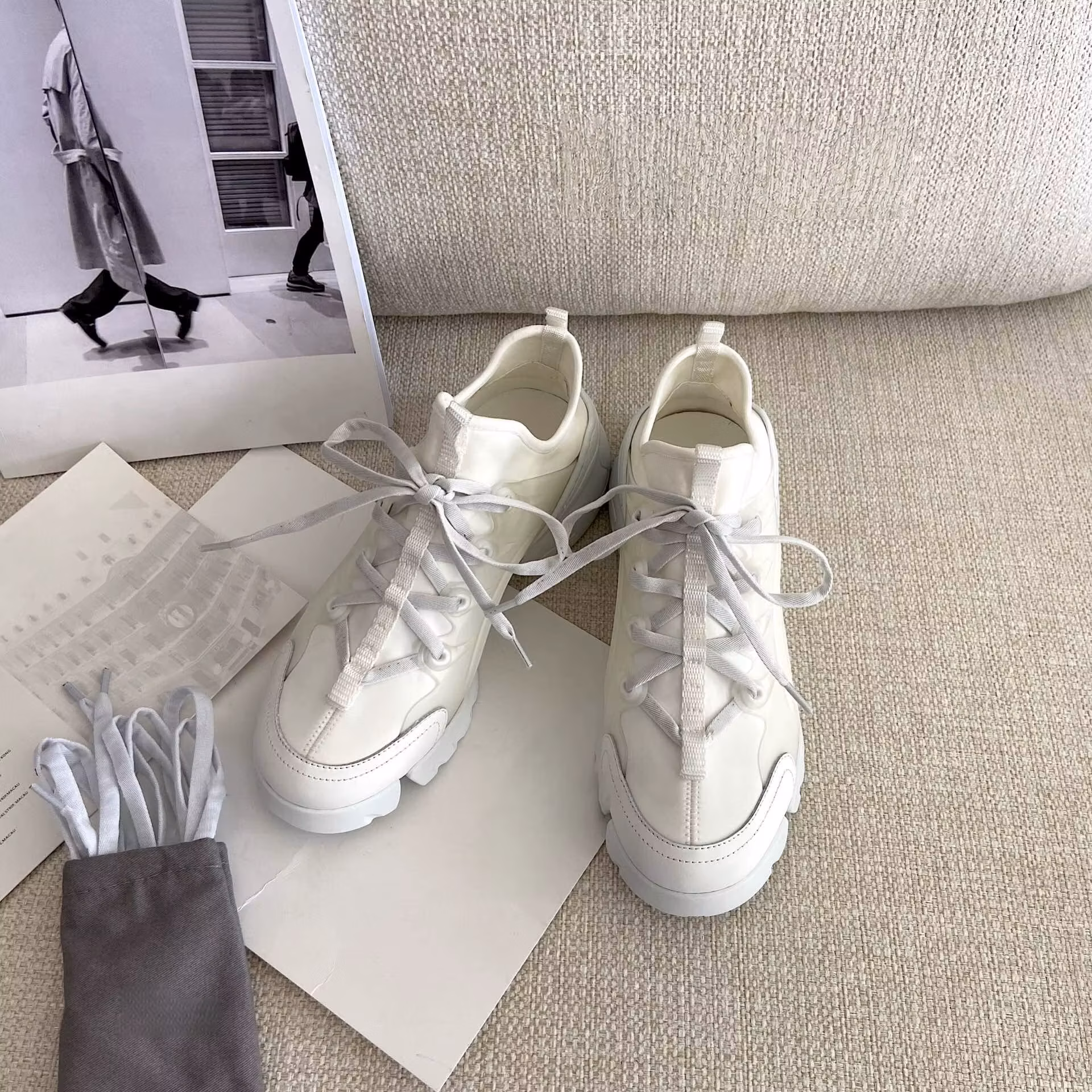 Brand Discount Women's Platform Sneakers Leather-Trimmed Lace-Up Chunky Shoes Platform Casual Walking Shoes Outdoor Running Shoe