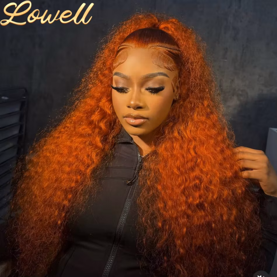 30Inch Orange Ginger Water Wave Lace Front Wigs 13x4 13x6 #350 Colored Wigs Brazilian Human Hair Deep Wave Curly Wigs 260Density