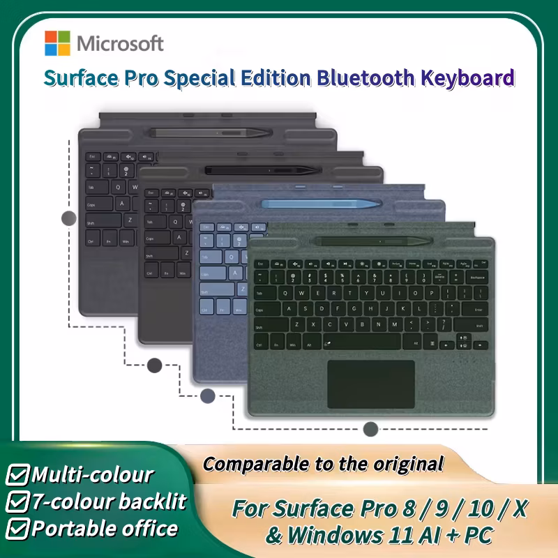 Color Microsoft Surface Pro 8/9/X/10/11 Bluetooth Magnetic Keyboard with Pen Slot,Touchpad and Backlit Keyboard pro12
