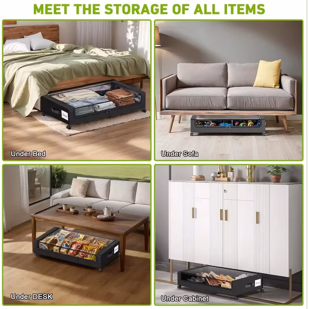 Underbed Lockers with Wheels and Lids-Space - saving Pull - out Storage Containers for Shoes and Clothes.Ideal for Dorm Bedrooms
