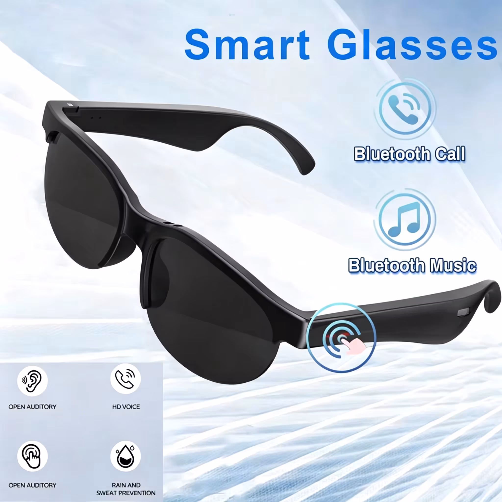 Laxasfit Smart Glasses Men Bluetooth 5.3 Anti Blue Ray Sunglasses Touch Music Control Dual Speaker Headset