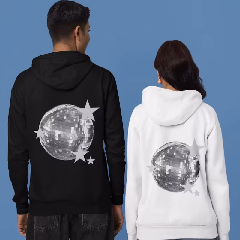 Trendy YK Matching Hoodies Mirror Ball Stockholm Style Aesthetic Teen Disco with Stars Autumn and Winter Keep Warm Sweatshirt