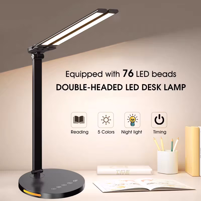 Led Desk Lamps Home Office, Bright Double Swing Arm Led Desk Lamp with Usb Charging Port, Eye-Caring Task Lamp for Work Study