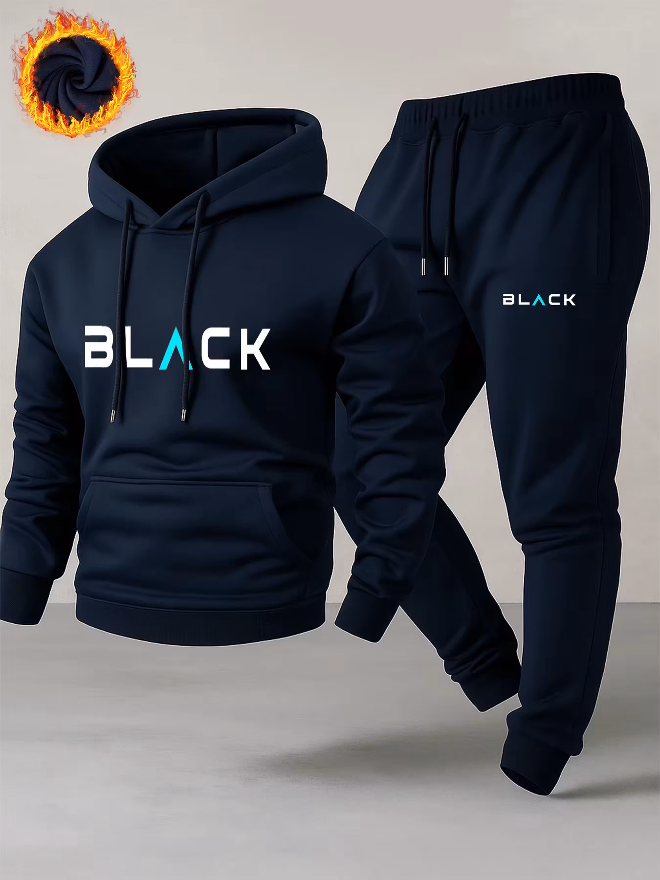 Autumn Winter Men Hoodie Tracksuit 2 Piece Printed Drawstring Hooded Sweatshirt Jogger Pants Casual Sports Adult Daily Outfit