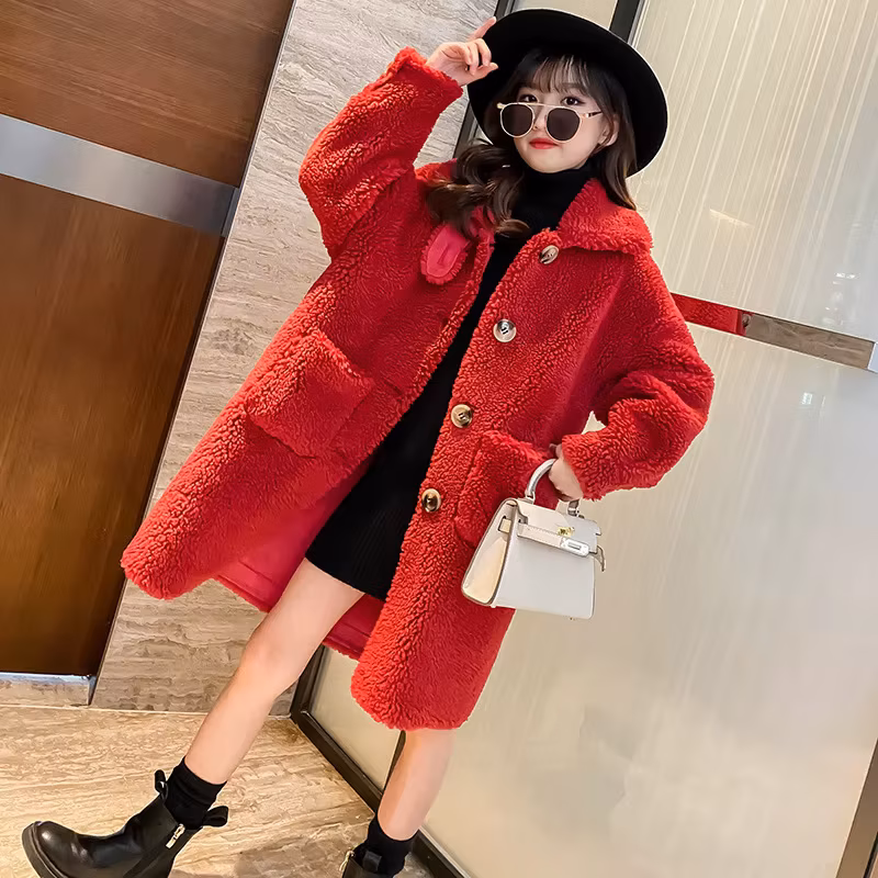 Girls Winter Coat Thick Warm Fashion Fur Outerwear for Kids Fashion Loose All-match Teenage Children Clothes 10 12 13 14 Years