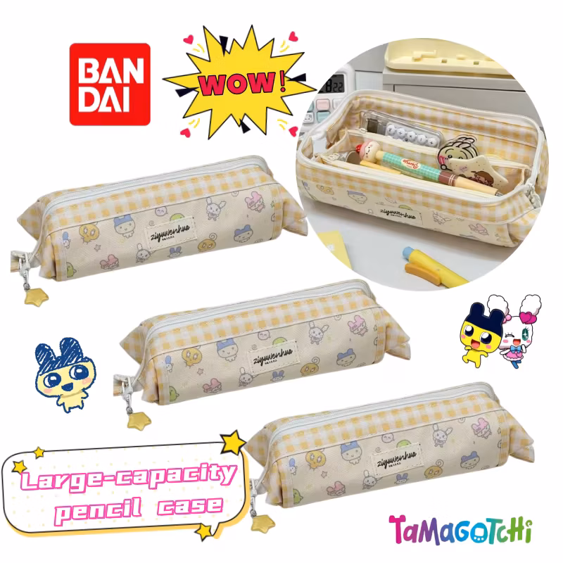 Bandai Tamagotchi Mametchi Cylinder Pencil Case Creative Personalized Large Capacity Student General Stationery Storage Bag