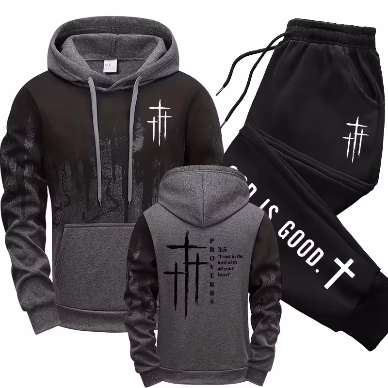 Autumn Winter Daily Casual Sports Jogging Suit Hoodie Outfits Jesus Christ Fashion Men's Set Hooded Sweatshirt and Sweatpants