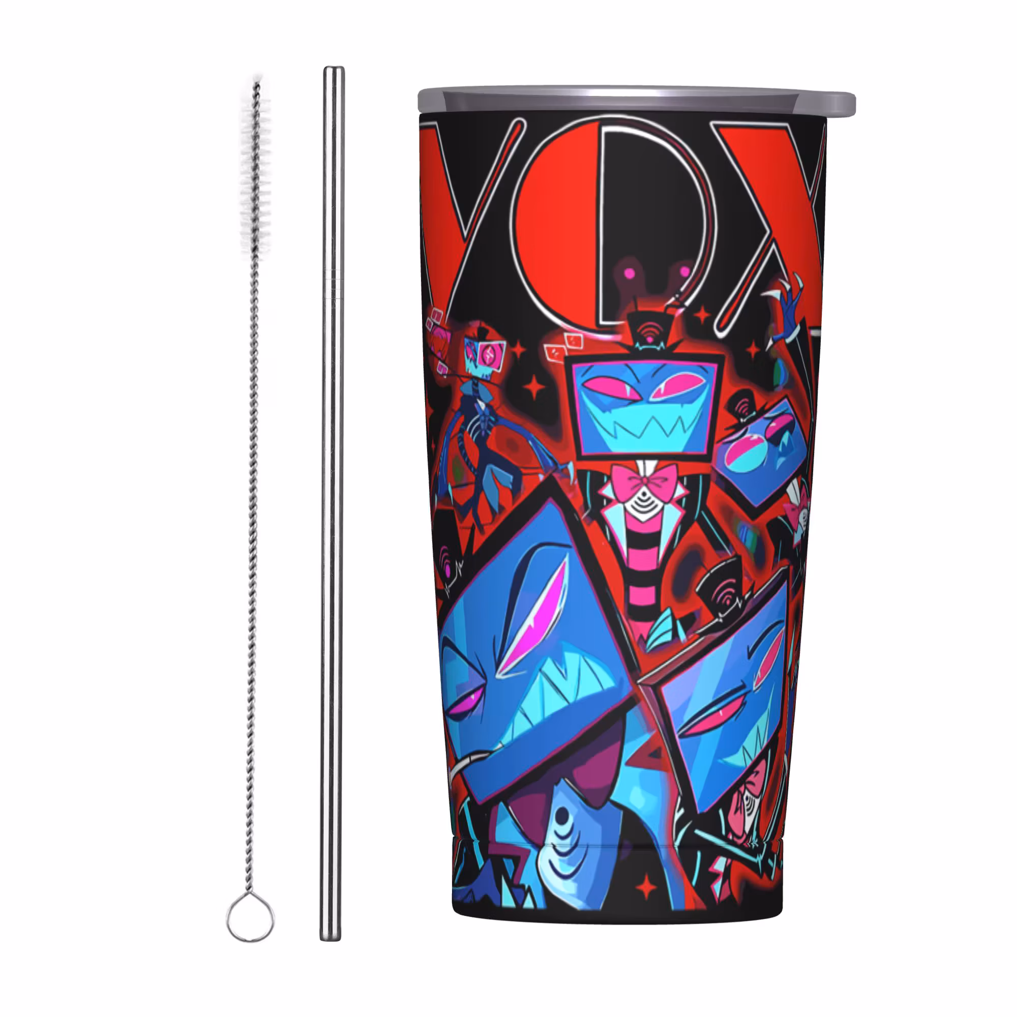 Hazbins Anime Hotel Vox Insulated Tumbler Vacuum with Lid Straw 20oz Double Wall Stainless Steel Coffee Mug Tags Car Bottle Cups
