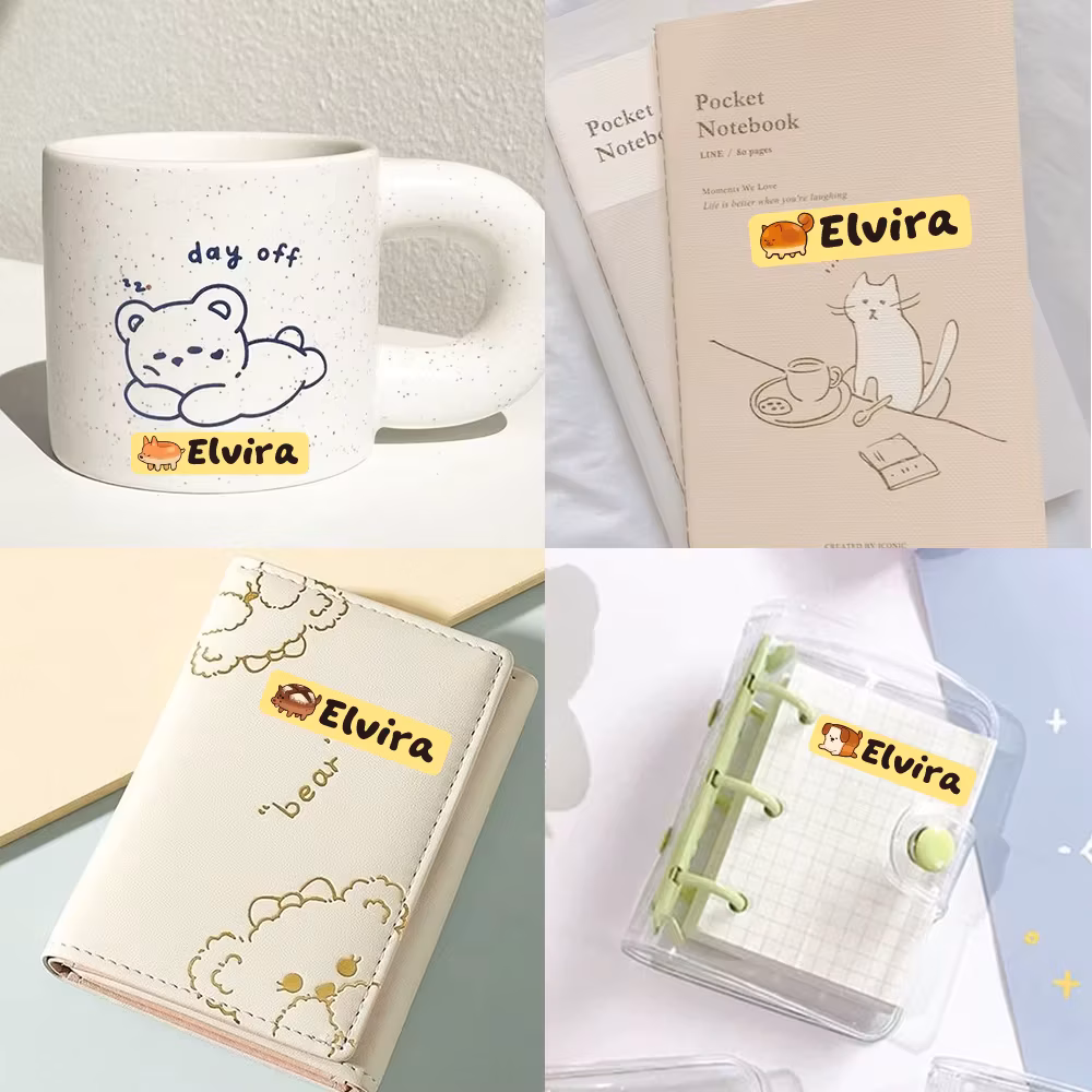 Custom piglet Name Sticker,Transparent Waterproof Stickers for Kids,diy Name Labels for School Bag Bottles Pen Box Mug Uniform