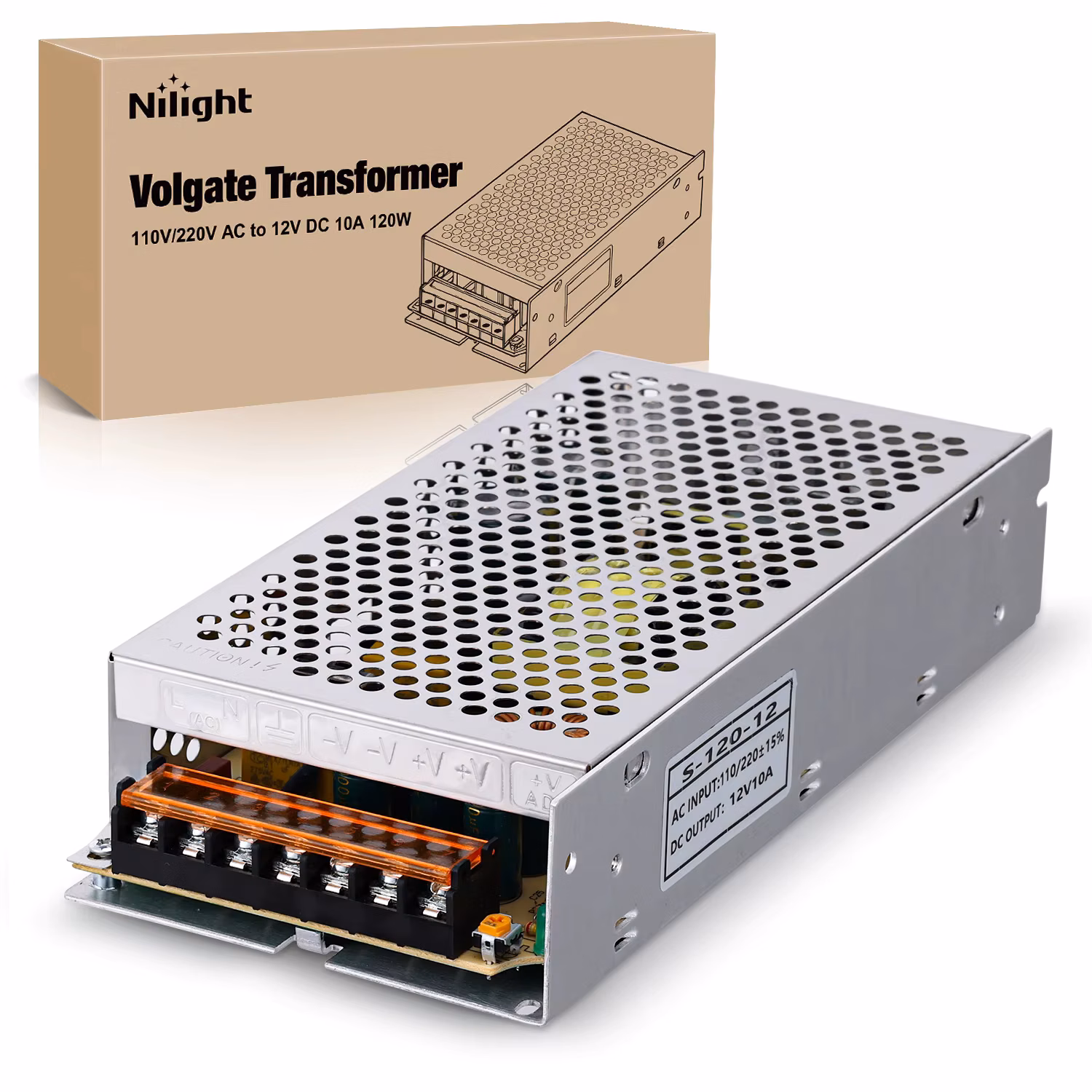 Nilight AC 110V/220V to DC 12V Voltage Converter 10A 120W Switching Power Supply Adapter Transformer Low Voltage Output Led Driver for Led Strip Light Radio Cctv Camera Security Video System