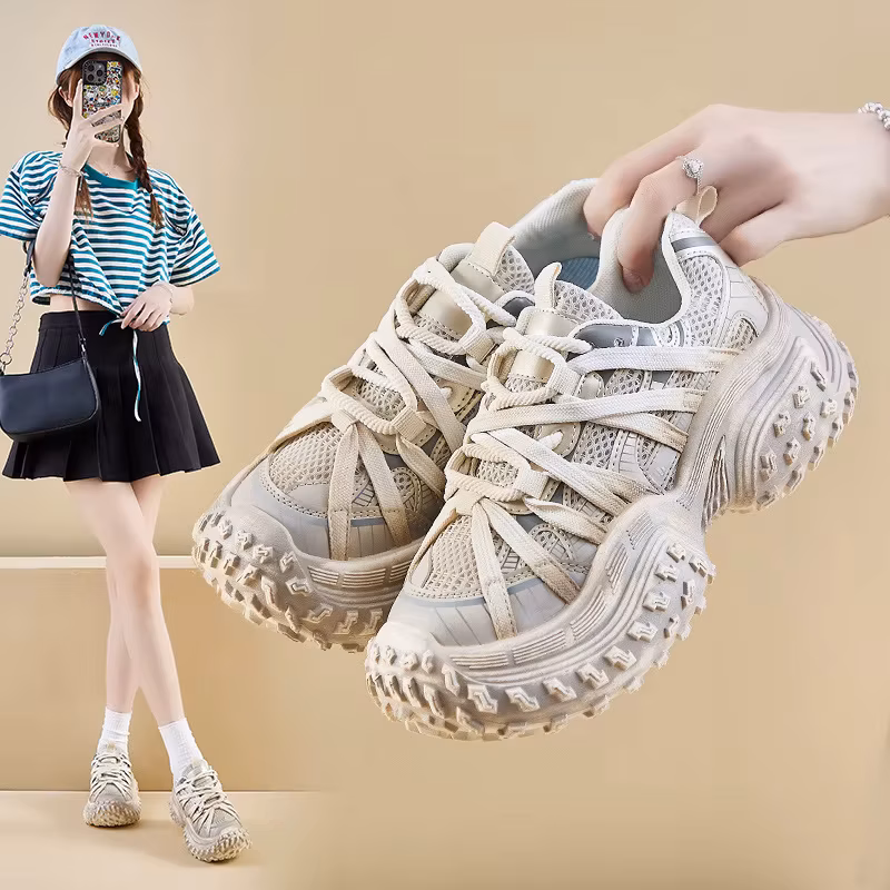 Women's Spring Youth Running Sports Shoes Thick-Soled Casual Height-Increasing Dad Sneakers for Comfortable Footwear