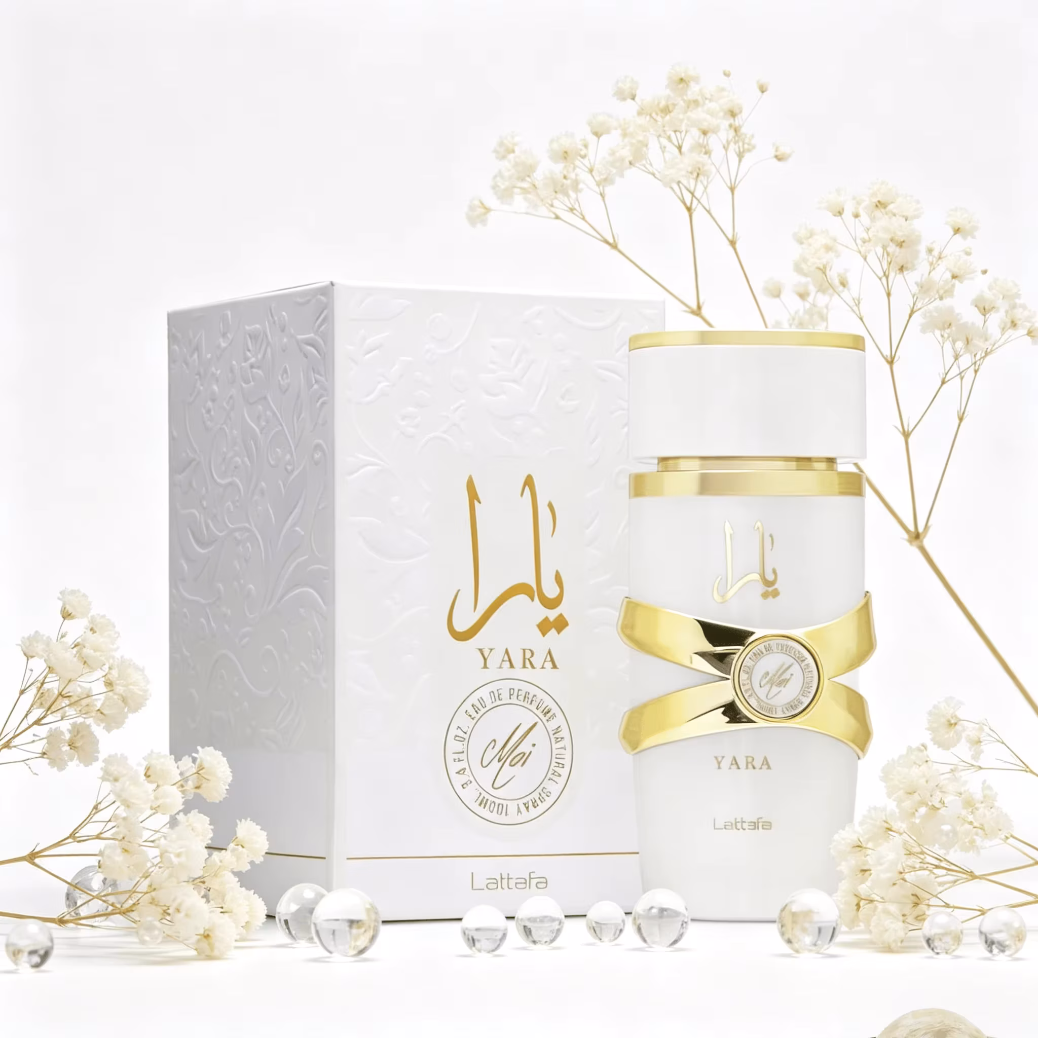 Yara Lattafa Yara Moi Edp 100ML Perfume For Women Warm Soft Floral Milky Vanilla Aroma Long Lasting Matte White Gold Cross Ribbon Decor Bottle Complete Gift Box Anniversary Holiday Present