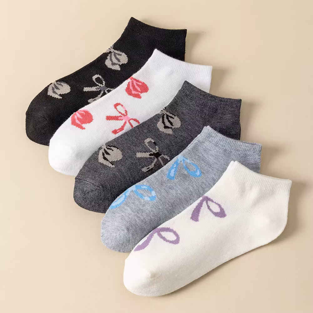 Women's Flower Pattern Ankle Socks - 5-Pairs Pack, Breathable & Stretchy for All-Season Comfort (Ideal Gift, Multi-Color)